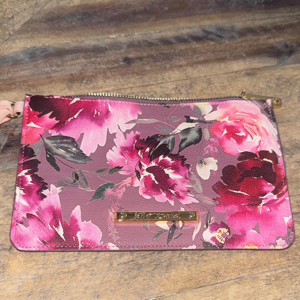 Betsy Johnson Floral Pink Wristlet Clutch